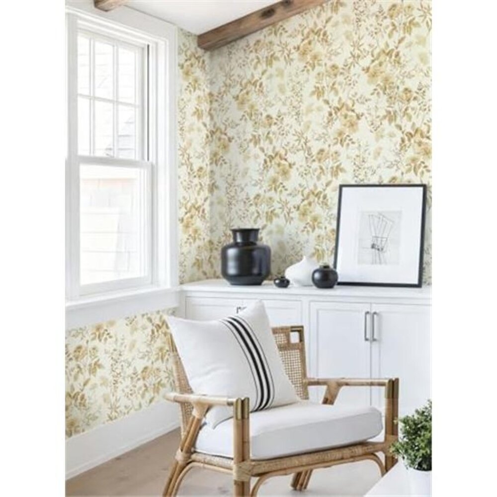 16.9" x118" Boho Floral Peel and Stick Wallpaper Yellow Brown Flower Leaf - Picture 3 of 7